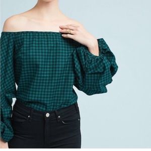 Anthropologie Guest Editor Off the Shoulder Flannel Top | XS